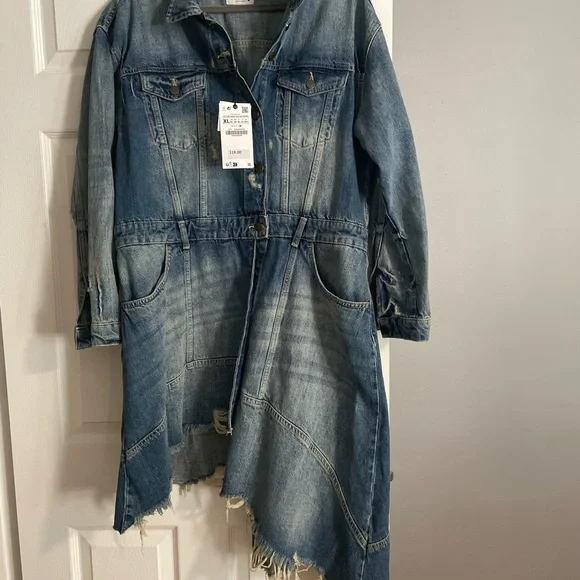 NWT Zara denim asymmetric dress size XL - Picture 2 of 4